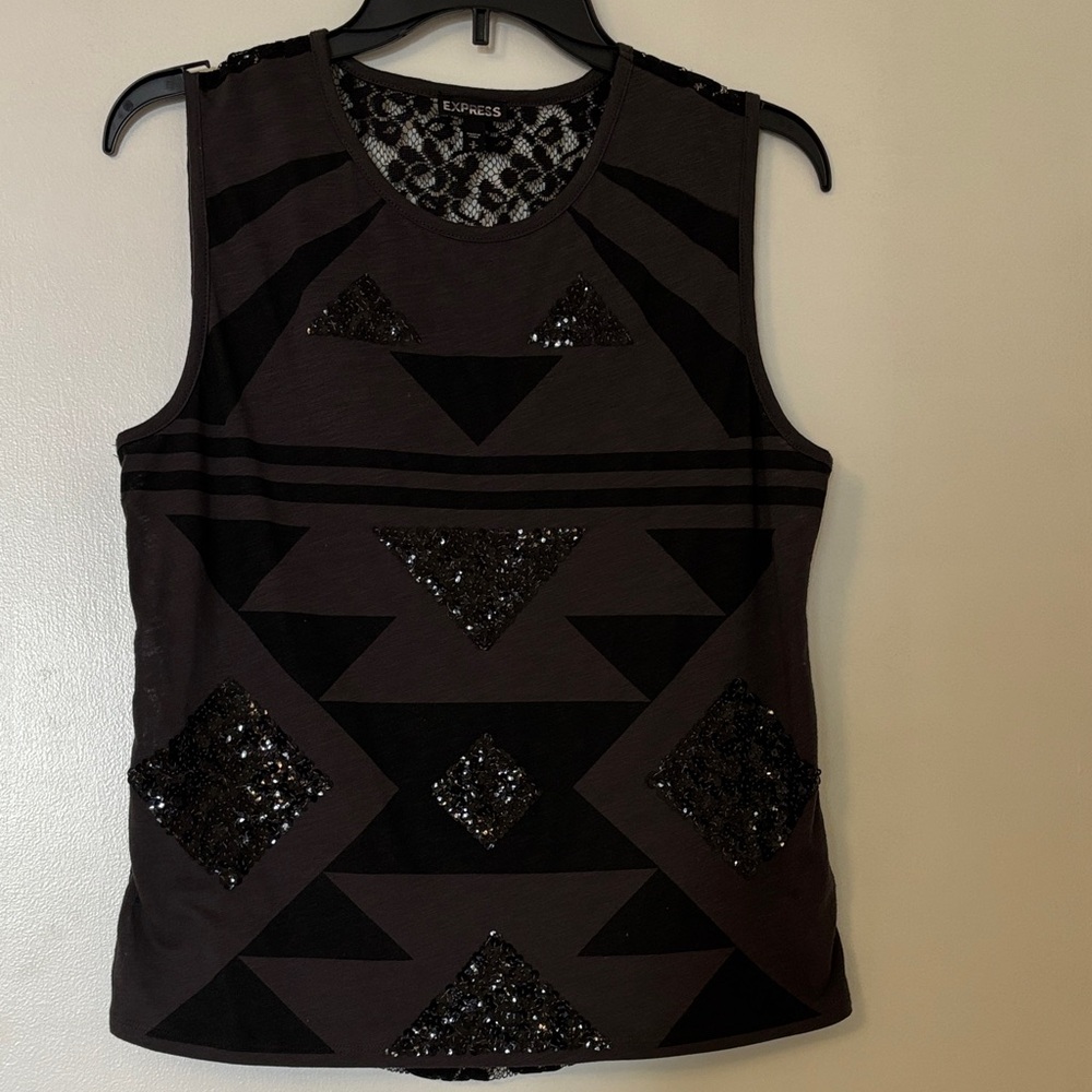 EXPRESS Lace back,Sequin Geometric front. Sleeveless Top